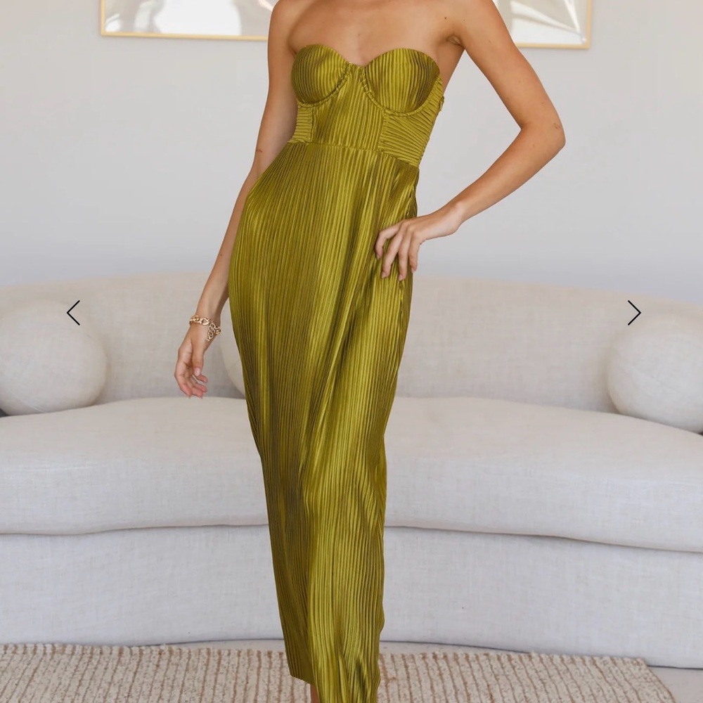 Hello Molly Strapless Olive Dress